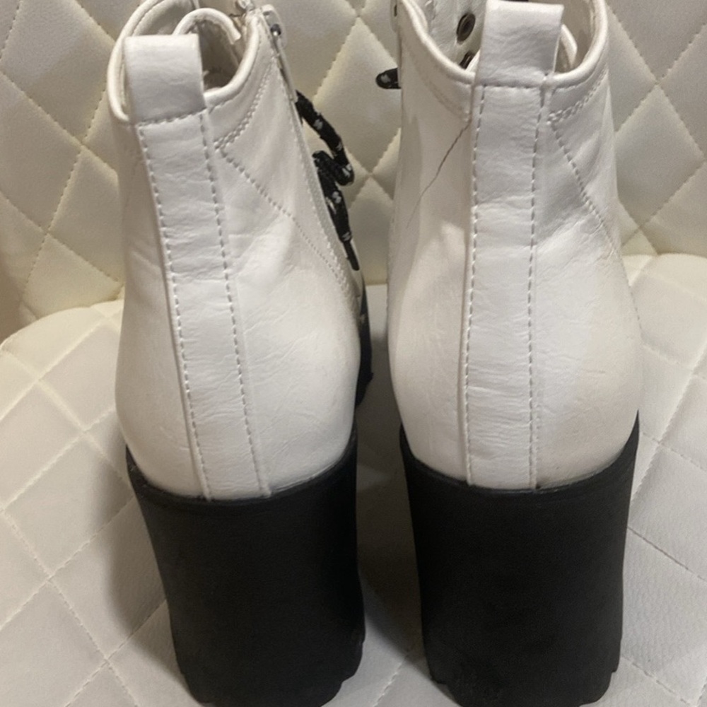 White and Black Lace Up Boots with Bold Platform